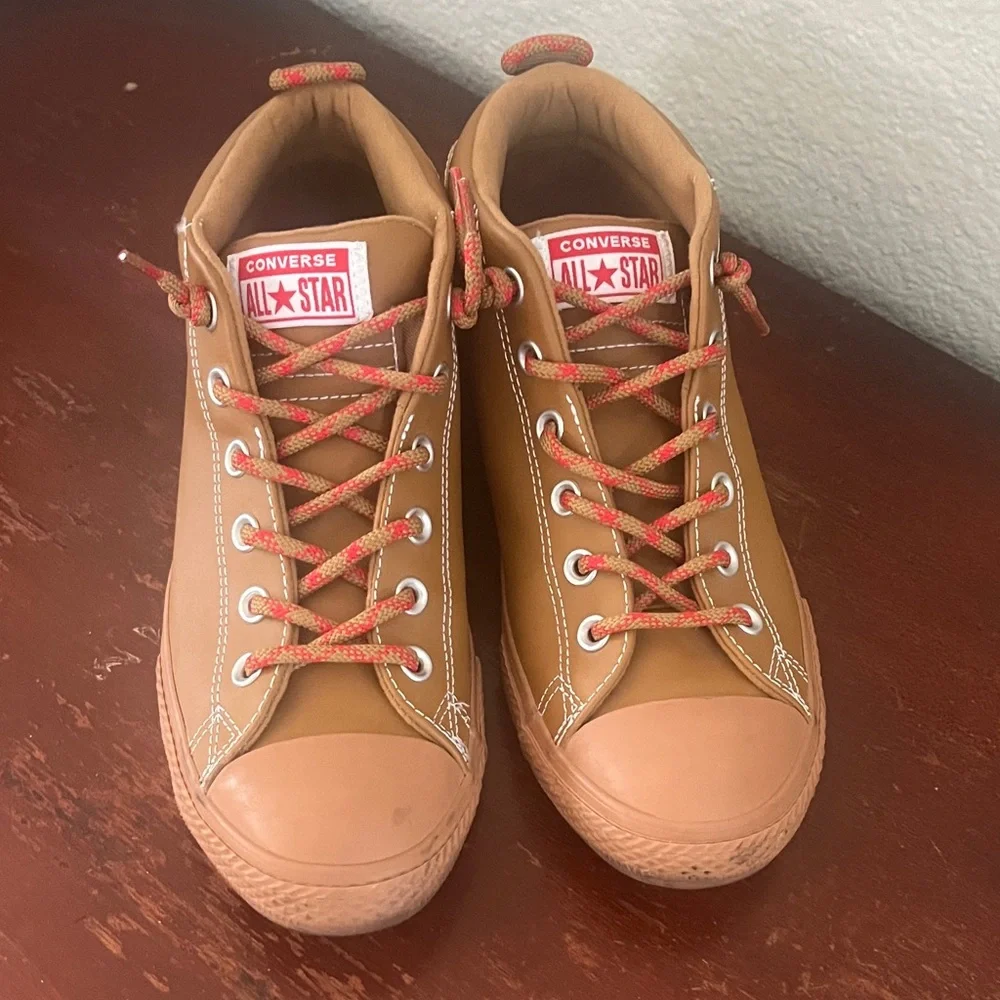 Converse‎ All Star Tan High-Top Sneakers with Red Laces
